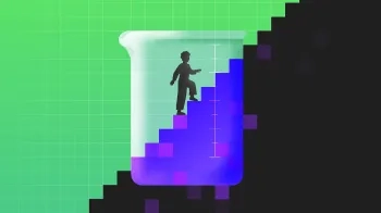 Illustration of person in chemistry glassware climbing stairs.