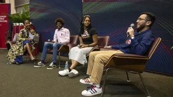 Ayana Ledford, pictured left, led a panel discussion during which Nick Murphy, MarQia Allen and Gustavo Garcia-Franceschini reflected on their experiences as Tartan Scholars.